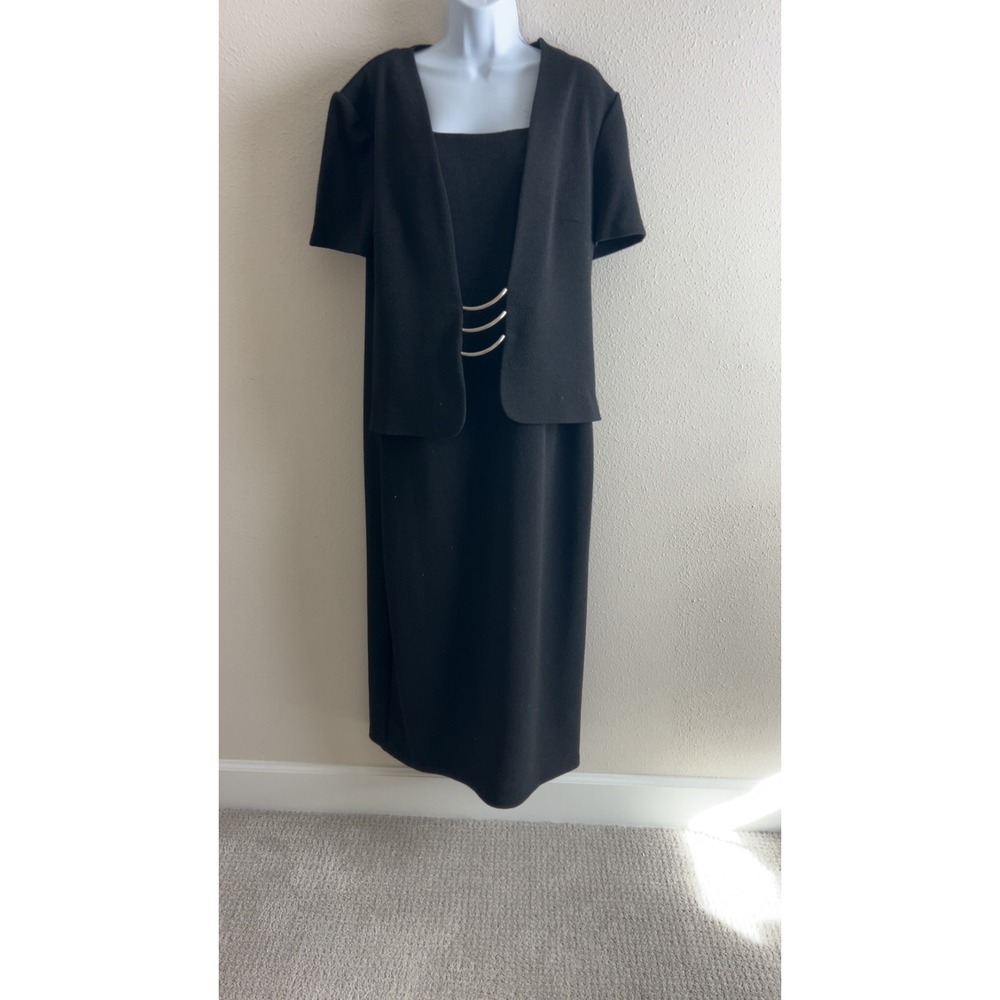 Studio C Built-In Jacket Maxi Dress 18 Black Silver Accent Vintage